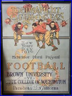 1916 BROWN WASHINGTON STATE ROSE BOWL GAME FOOTBALL POSTER 1965 50th REPRINT