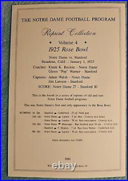 1925 Stanford VS Notre Dame Rose Bowl Football Reprint Program Knute Rockne
