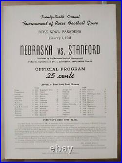 1941 Rose Bowl Football Program Stanford vs Nebraska January 1 @ Pasadena