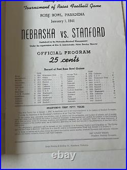 1941 Rose Bowl Stanford Vs Nebraska Football Program 1/1 Pasadena
