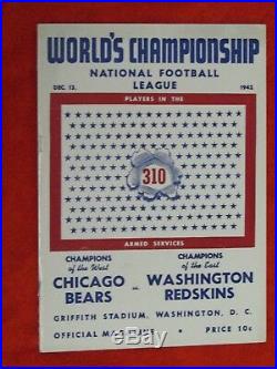 1942 NFL Championship Pre Super Bowl Program Chicago Washington Rare Nr Mint