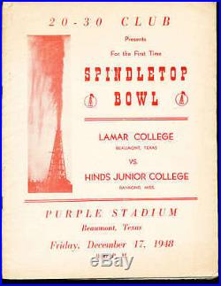 1948 12/17 Spindletop bowl football program Lamar college vs Hinds Junior Colleg