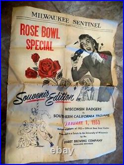 1953 Badger Wi Football Rose Bowl Special Handout Pabst Brg Milwaukee Sentinel