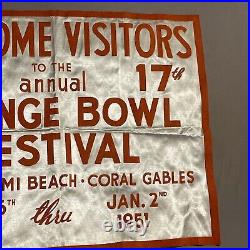 1959-1951 ORANGE BOWL Football Welcome Sign Cloth Rare Original Miami Hurricanes
