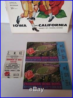 1959 Rose Bowl Football Ticket Stubs & Program, Iowa vs Cal + Parade Stub
