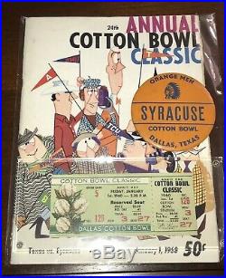 1959 Syracuse Football National Champs. 1960 Cotton Bowl. Pin/prog/ticket