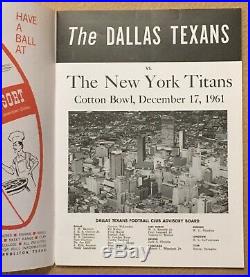 1961 AFL Game Program Dallas Texans New York Titans Cotton Bowl NM MINT BEAUTY