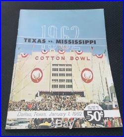 1962 Texas Mississippi Cotton Bowl Football Program Longhorns Rebels Ex/near Mt