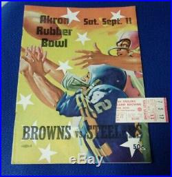 1965 Akron Rubber Bowl Program & Ticket Stub Cleveland Browns Vs Pitts. Steelers
