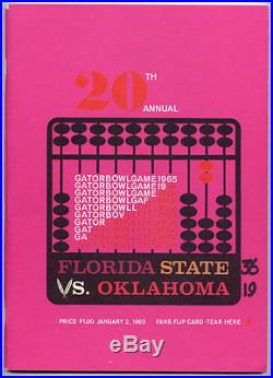 1965 Gator Bowl RARE Florida St Oklahoma Football Program Fred Biletnikoff