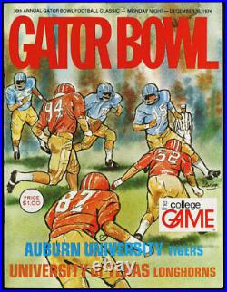 1974 Gator Bowl RARE Auburn v Texas Football Program vtg Earl Campbell MVP