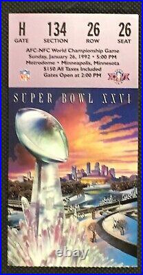 1992 Super Bowl XXVI NFL Football Program & Ticket Stub Metrodome Minneapolis