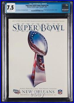 2002 Tom Brady First Super Bowl XXXVI Program Tom Brady MVP CGC 7.5