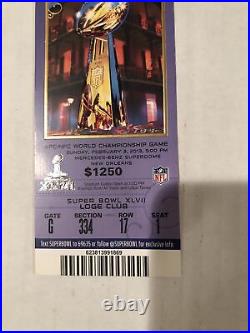 2013 Super Bowl XLVII Baltimore Ravens San Francisco 49ers Ticket Stub Ray Lewis