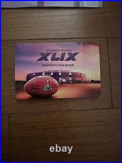 2015 Super Bowl XLIX Silver Ticket, Program, Lanyard, Brady Patriots Seahawks