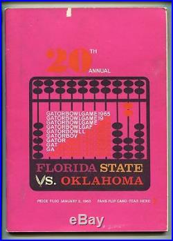20TH ANNUAL GATOR BOWL NCAA FOOTBALL PROGRAM 1/2/1965-FSU VS OK-RARE-vg