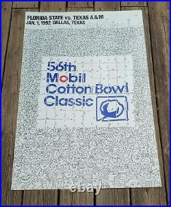56th Mobil Cotton Bowl Football 1992 Poster Florida St. Vs Texas A&M Palladino