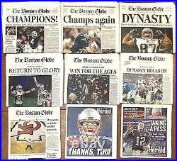 7 Tom Brady Patriots Super Bowl Championship Newspapers PLUS Both Retirements
