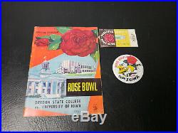 Iowa Hawkeyes Football 1957 Rose Bowl Badge Pin Button With Program & Ticket