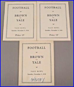 Lot (3) Brown Vs. Yale Football Yale Bowl Nov 5th 1938 Official Programs BC4633
