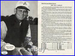 Paul Bear Bryant Signed Autographed 1966 Orange Bowl Program Alabama JSA II25581