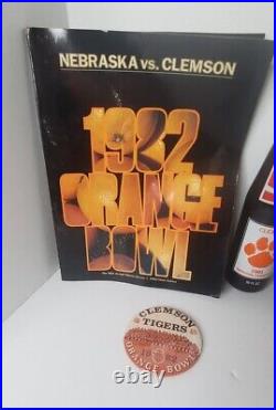 RARE Clemson 1982 Orange Bowl Lot Ticket Stub, Program, Bottle, Fan Pin VTG