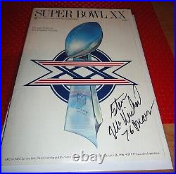 STEVE McMICHAEL SIGNED SUPER BOWL XX PROGRAM WITH 1985 SCHEDULE PAYTON ON FRONT