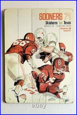 Sooners 1971 Oklahoma vs Texas Football Cotton Bowl Program Rendition On Wood