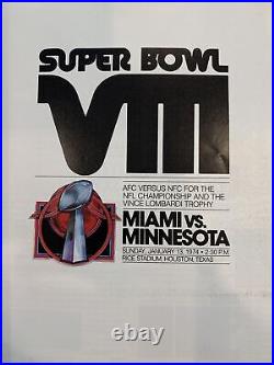 Super Bowl VIII Vikings vs Dolphins NFL Program Jan 13, 1974 (B200)