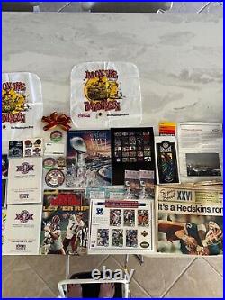 Super Bowl XXVI tickets, program, pin, Sports Illustrated, newspaper, cushions