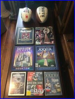 TOM BRADY PATRIOTS-2 Super Bowl Football-2 Programs-1 Yearbook-1 SI Book-3 Video