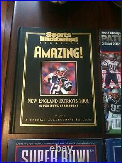 TOM BRADY PATRIOTS-2 Super Bowl Football-2 Programs-1 Yearbook-1 SI Book-3 Video