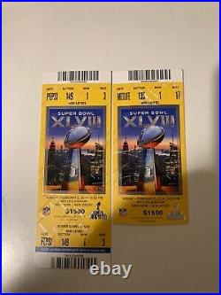 Two Super Bowl 48 XLVIII tickets, one full, one stub and program