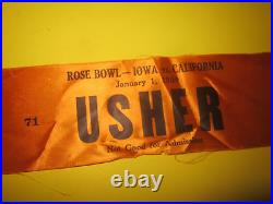 Vintage 1959 The Rose Bowl California Vs Iowa Usher Ribbon / Rare Football